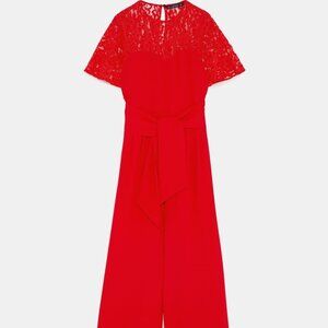 ZARA RED CONTRAST LACE JUMPSUIT SIZE MEDIUM